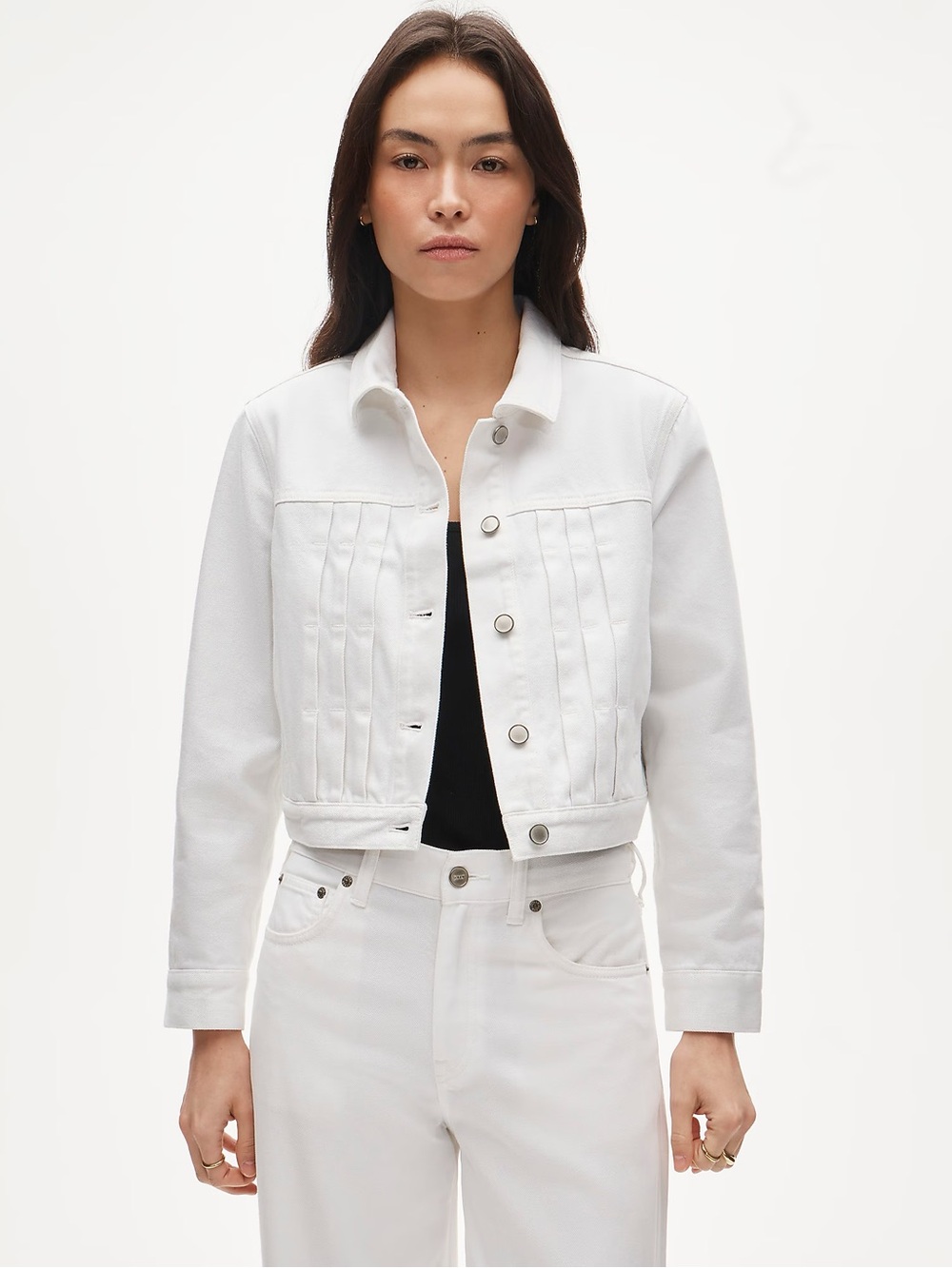 J.Crew Cropped Denim Jacket with Pintucks White NWT Size S